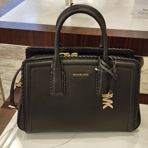 Michael Kors Laila Black Satchel with Gold Accents